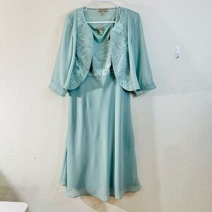 Maya Brooke Women 2 Piece Dress Blazer Jacket Set Embroidered Sequin Size 10